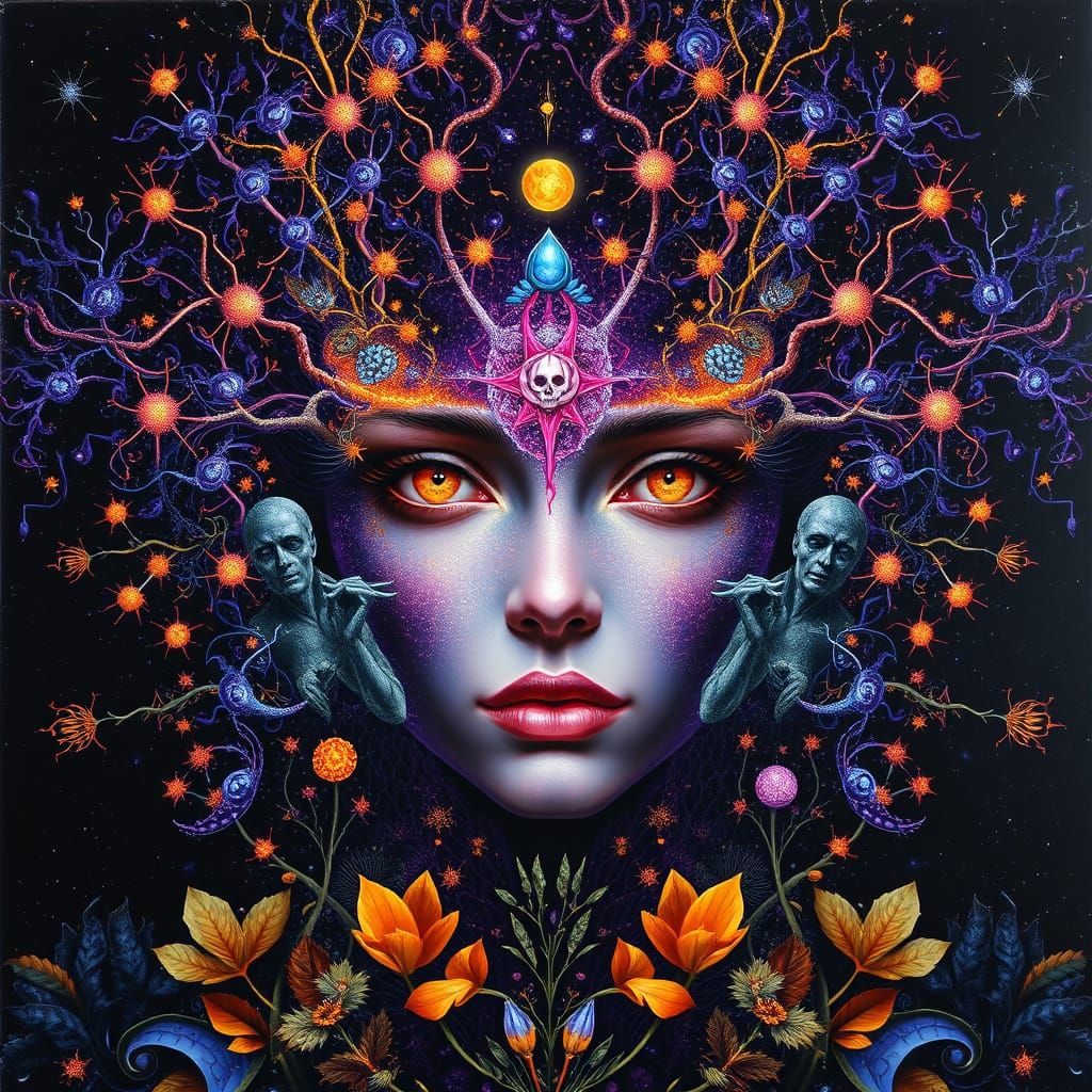 Fantasy, visionary art of Robert Venosa, Rogan Brown, Alex Gray,  creation of the universe neurons forest spirit soul wo...