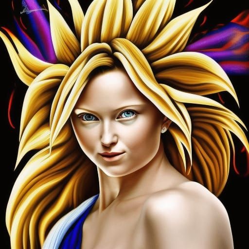 Beautiful Super Saiyan Woman in Leonardo da Vinci Style