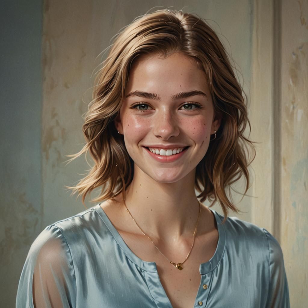 Smiling Woman Portrait in Hyperrealistic Style