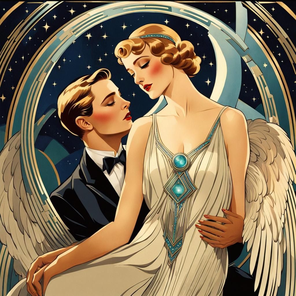 Art Deco Celestial Love Illustration