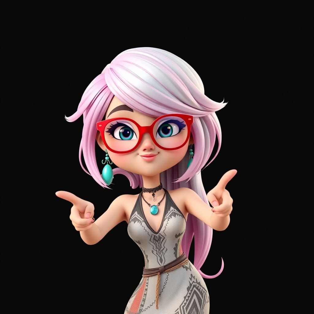 Playful 3D Chibi Woman in Pixar Animation Style