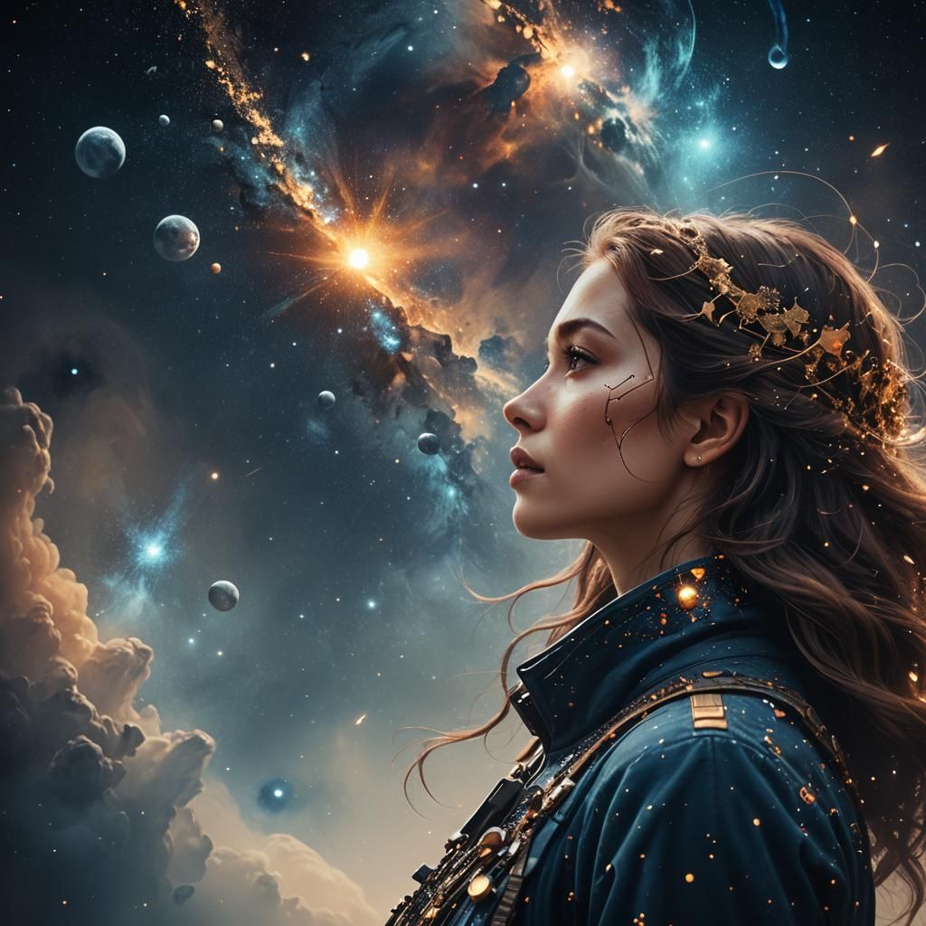Woman's Profile in Space, Detailed Matte Painting