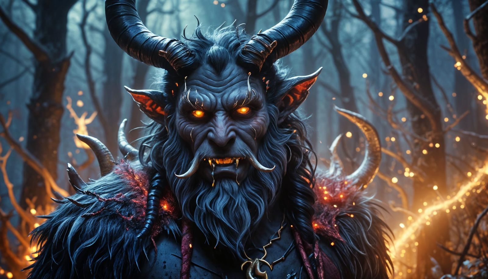 Krampus in Mystical Forest: Hyperrealistic Digital Art