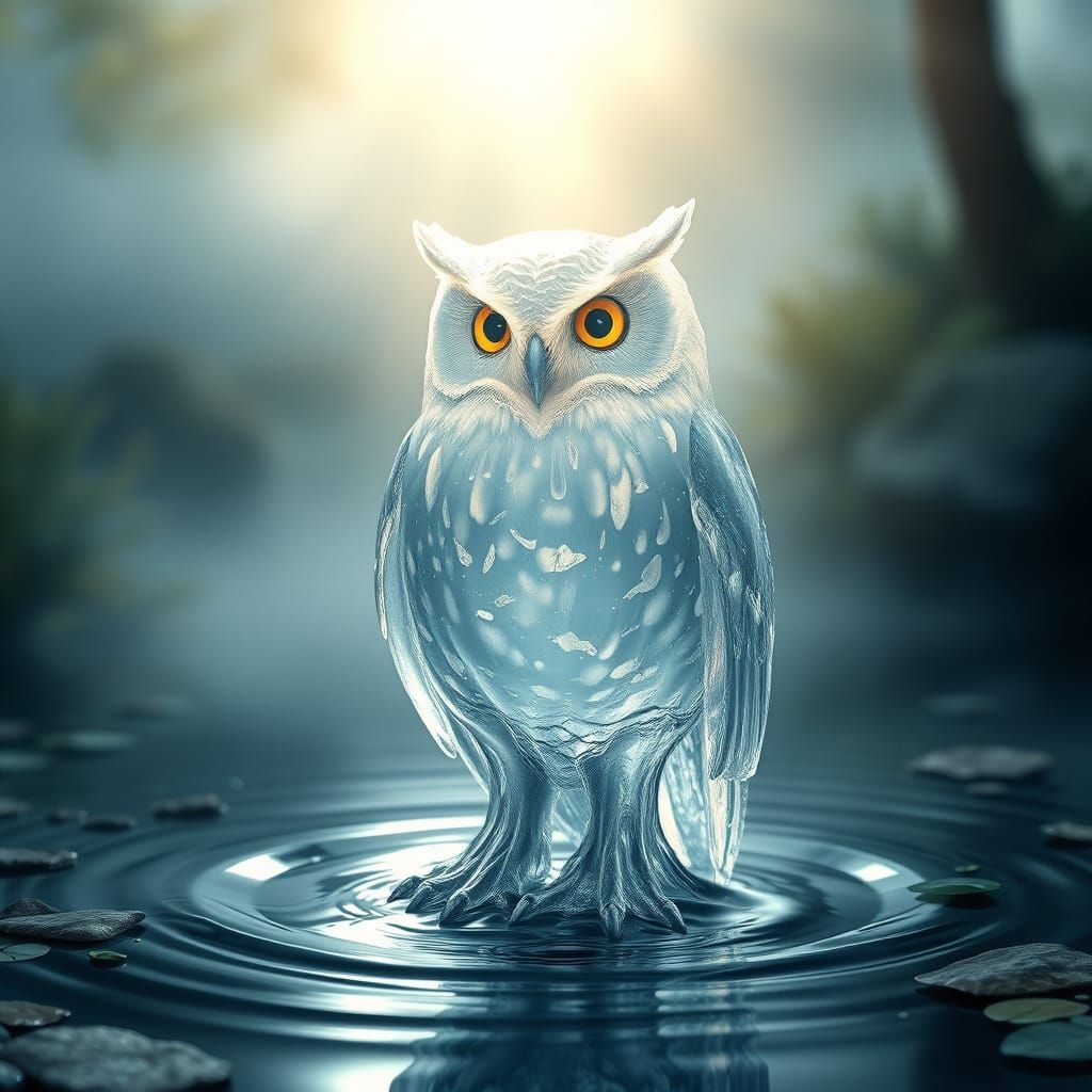 Ethereal Water Owl in Dreamlike Scene