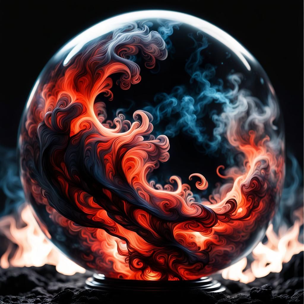 Smokey Fire Creature in Bioluminescent Orb