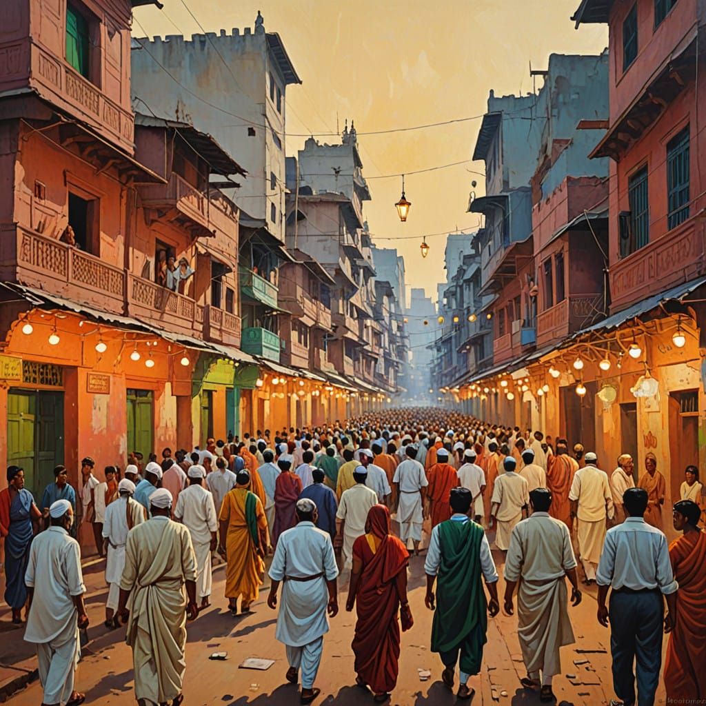 Vibrant Indian Street Festival Scene in Traditional Style