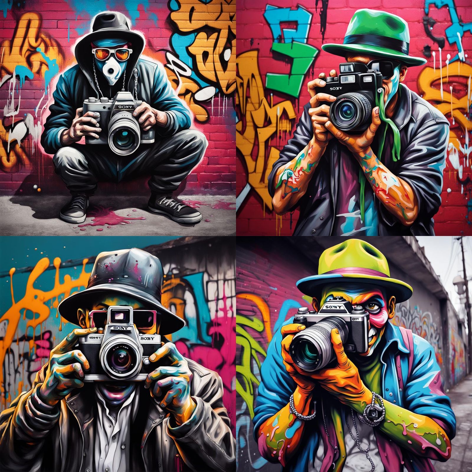 Graffiti Gangster with Camera in Street Art Style