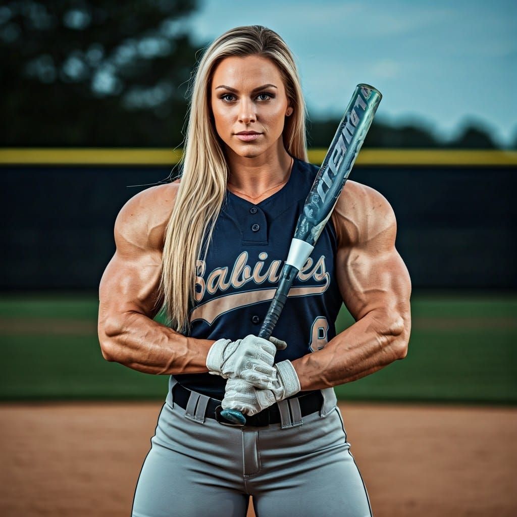 Athletic Female Softball Player in Muscular Physique
