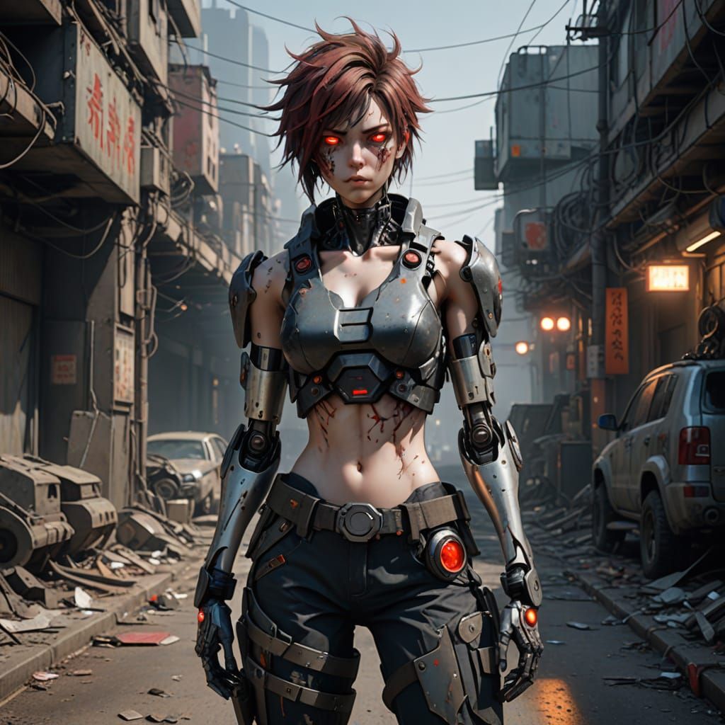 Angry Cyborg Woman in Post-Fallout World: 3D Anime Art