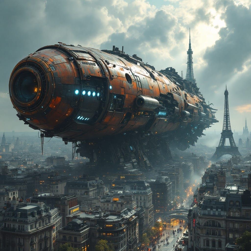 Crashed Spaceship in Paris: Retro-Futuristic Integration