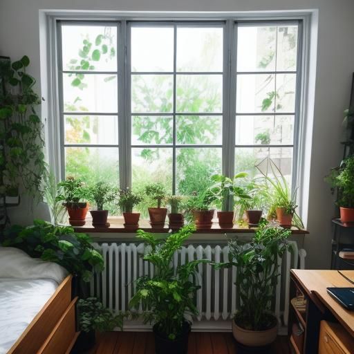 Plant-Filled Tiny Bedroom in Natural Lighting
