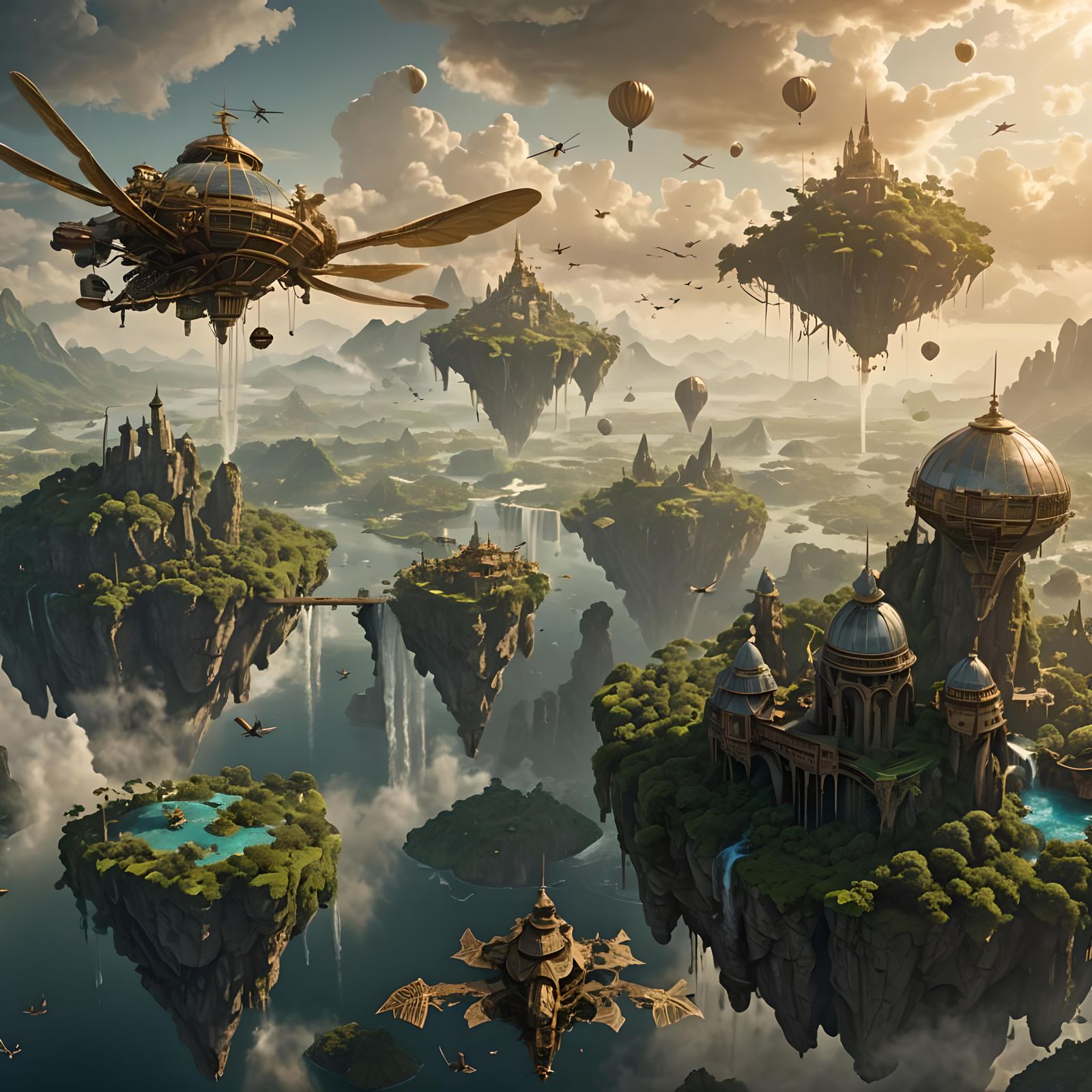 Floating Sky Islands with Gothic Sci-Fi Towers