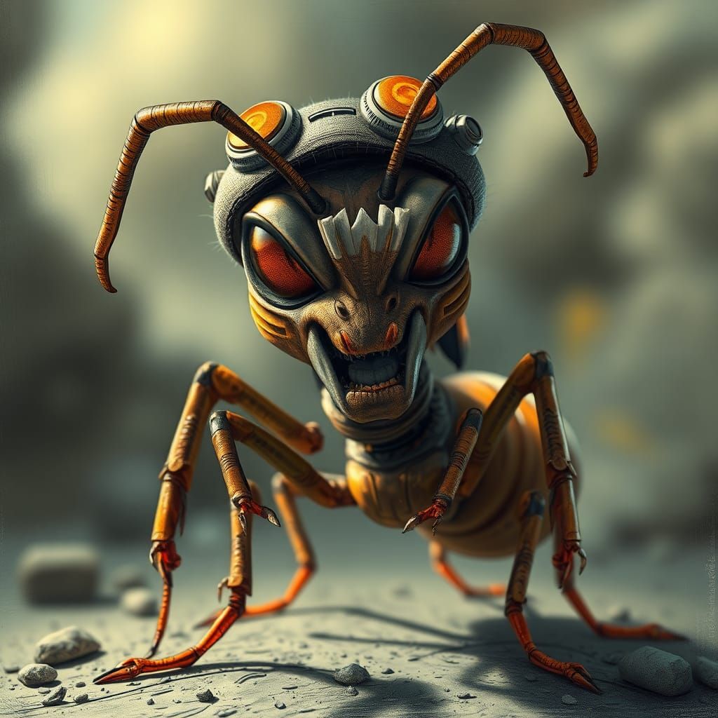 Intricate Sci-Fi Ant Caricature with Volumetric Lighting