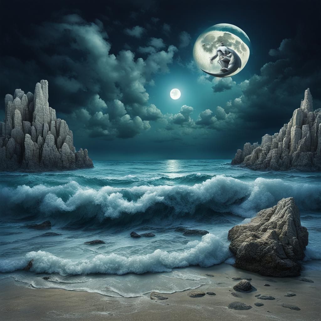 Surreal Sea and Moon Kiss