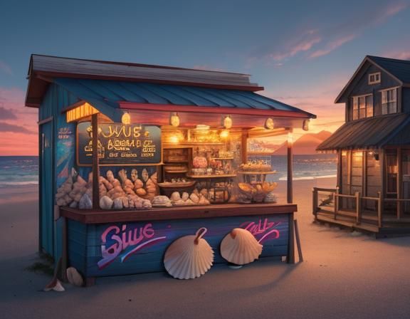 Suzie's Seashell Shack: Hyperdetailed Digital Illustration