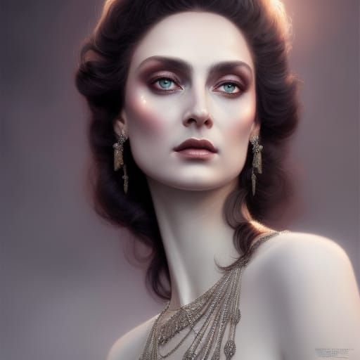 Grey Lady Portrait with Luminous Skin and Gown