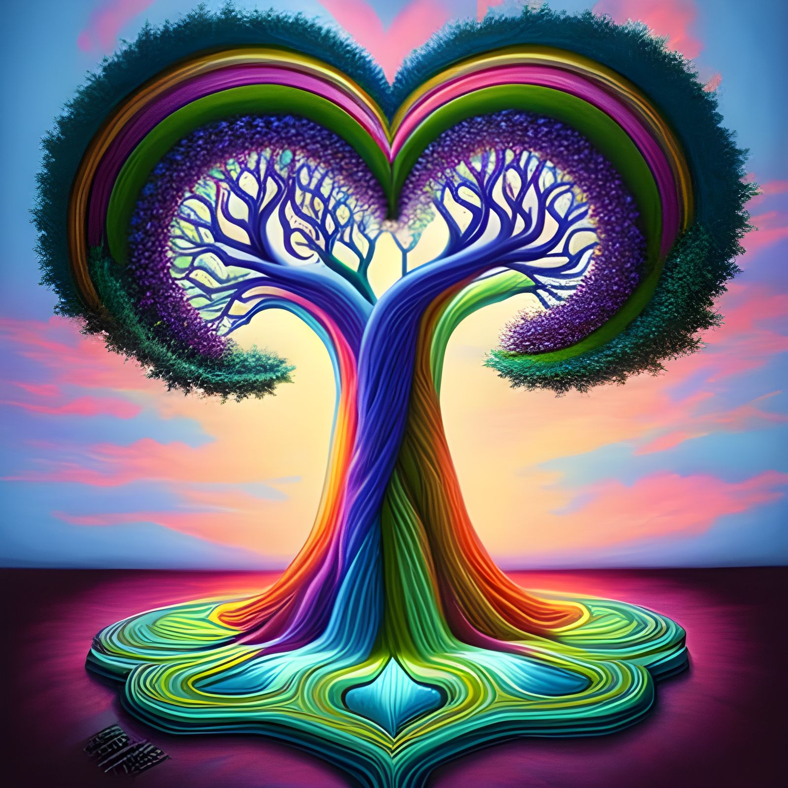 Rainbow Heart Tree of Life Illustration