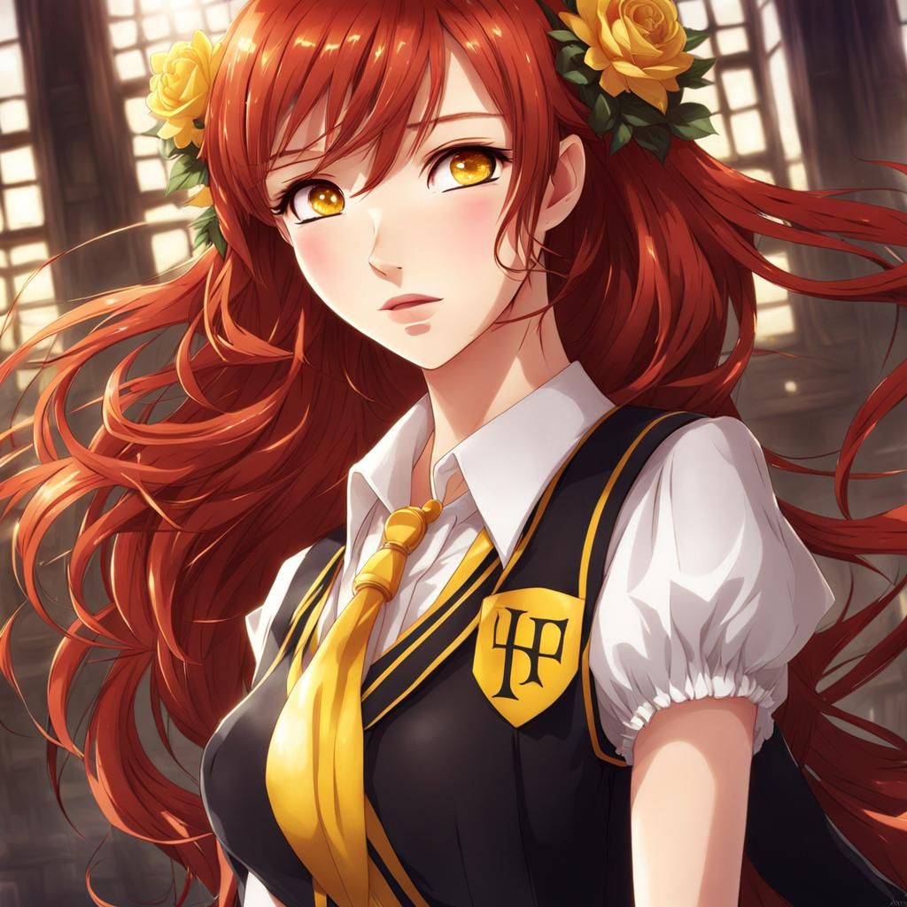 Anime Style Portrait of a Red-Haired Girl