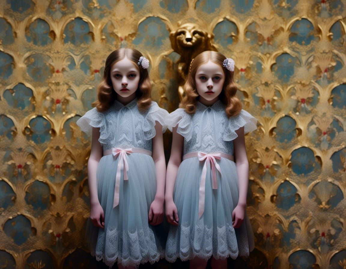 Eerie Grady Twins in Impressionistic Watercolor Style