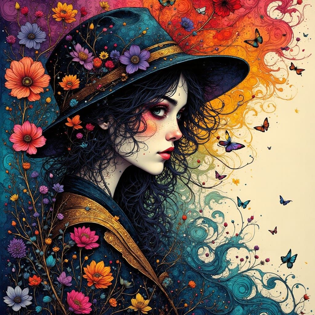 Ink Swirl Woman: Dreamlike Illustration