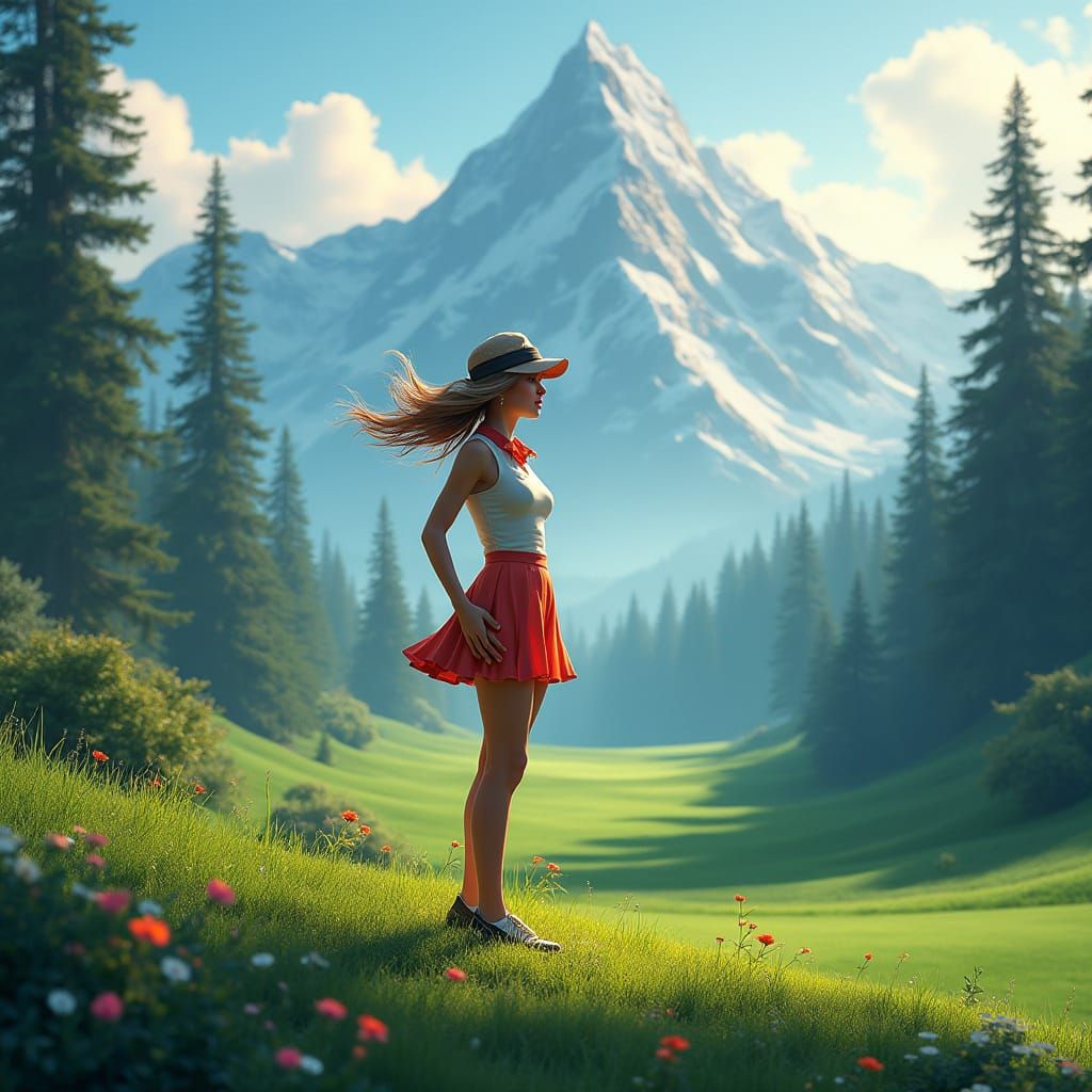 Elegant Golfer in Mystical Landscape