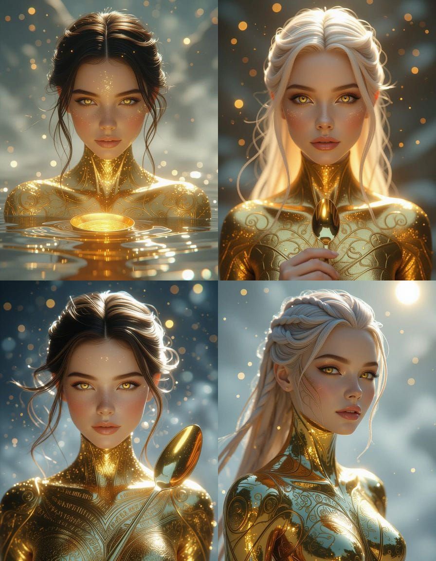 Celestial Golden Spoon Woman in Surreal Style