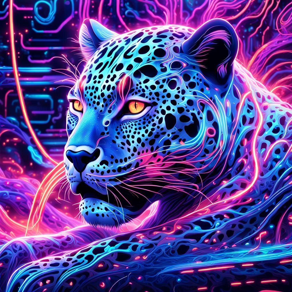 Neon Circuit Jaguar in Digital Matte Painting