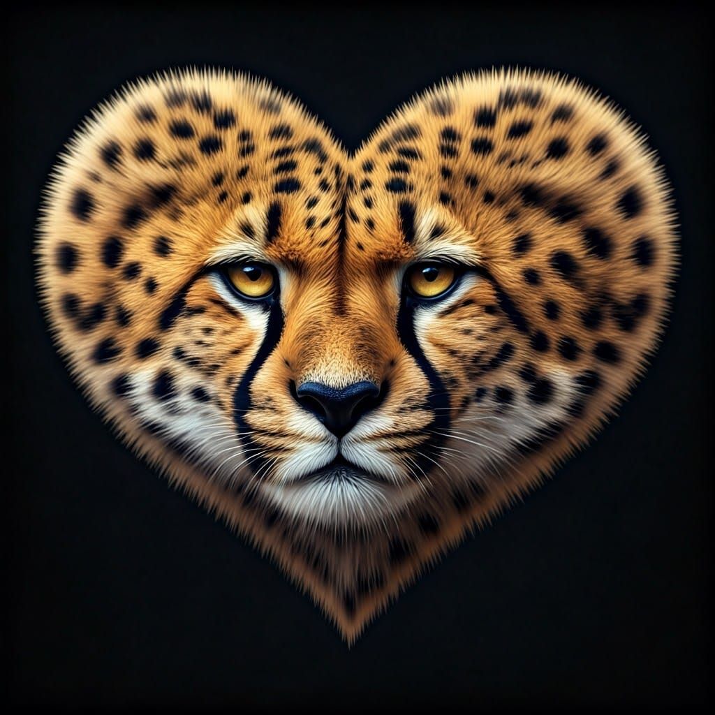 3D Cheetah Fur Love Heart Rendering