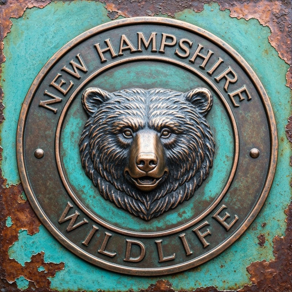 Embossed Bronze Black Bear Head Sculpture with NH Wildlife T...