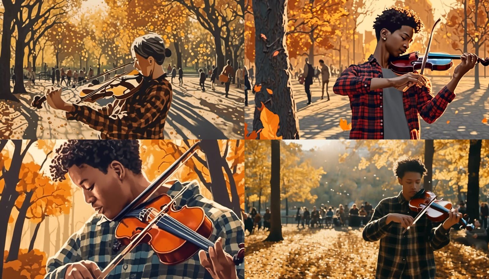 Violinist in Central Park, Autumn Day