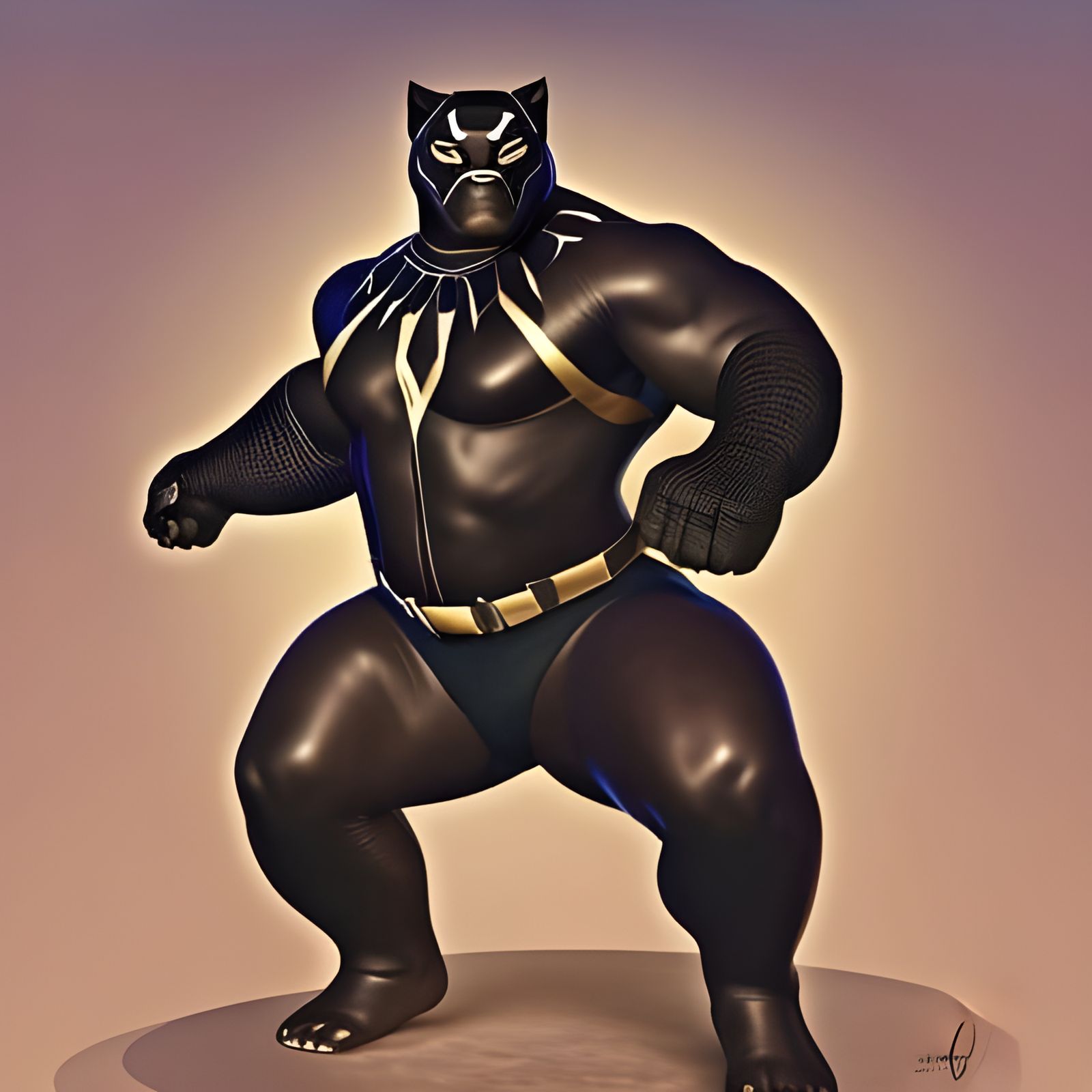 Chubby Black Panther Superhero Portrait in 3D