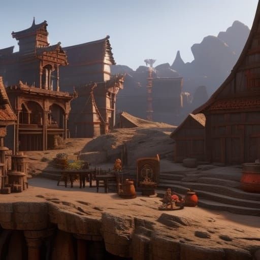 Lively Medieval Market in Detailed Matte Painting