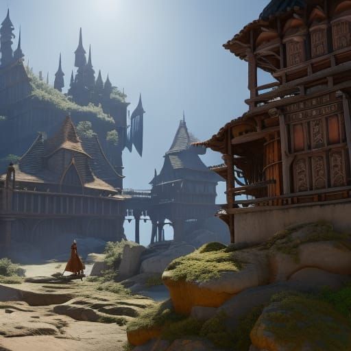 Lively Medieval Market in Detailed Digital Painting