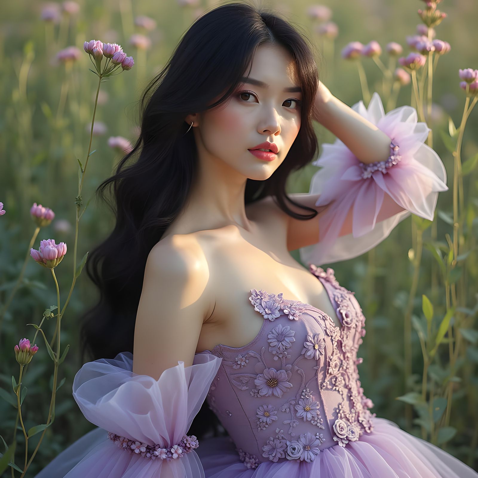Elegant Woman in Lavender Dress