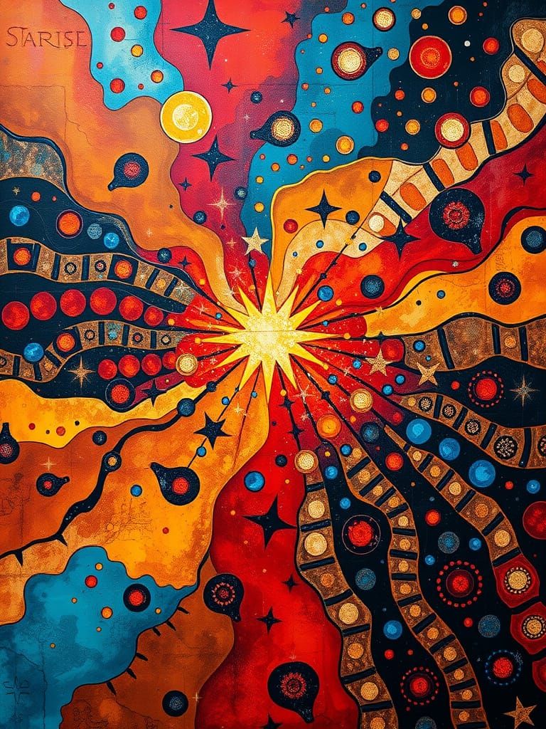 Cosmic Aboriginal Painting with Vibrant Colors