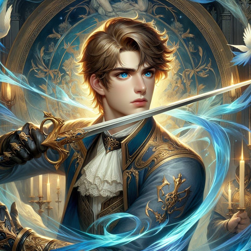 Young Paladin Practicing Swordsmanship in Romantic Style