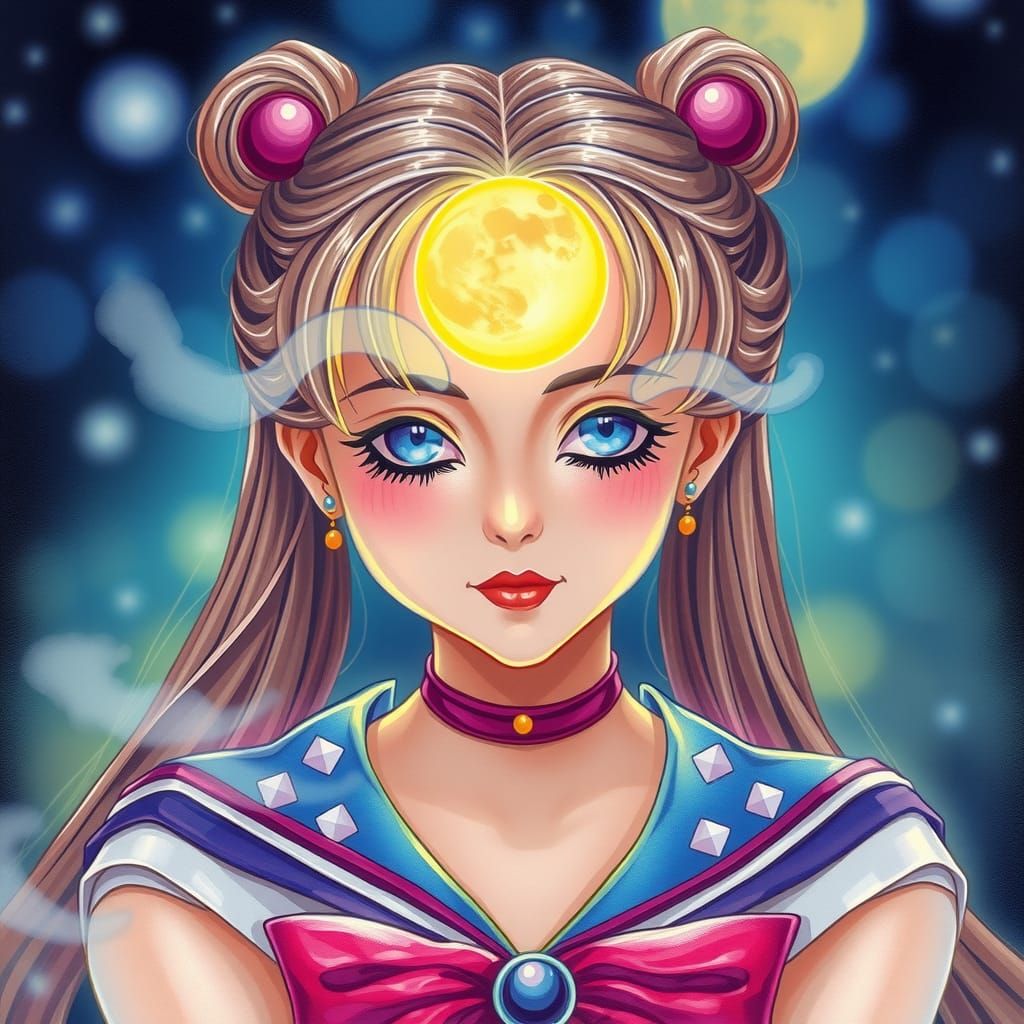 Sailor Moon Bathed in Moonbeams, Kinkade-Inspired