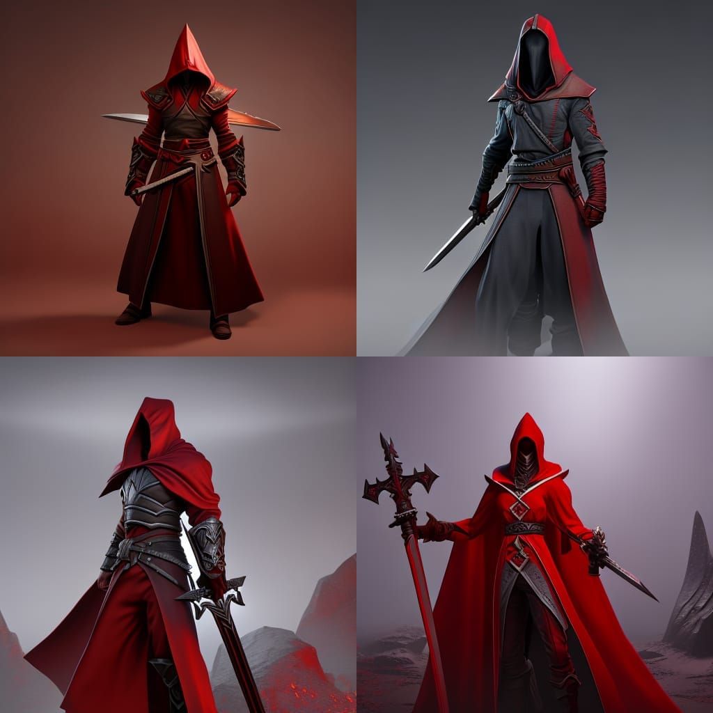 Red Hooded Cultist with Curved Sword in Dark Fantasy