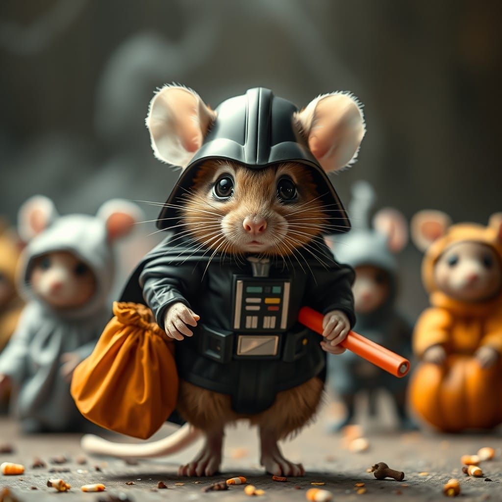 Mouse Dressed as Darth Vader in Halloween Costume