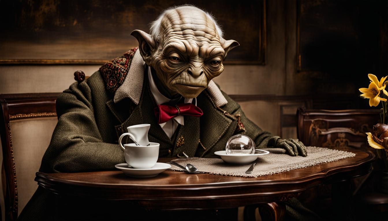 Surreal Alien Restaurant Celebration in Magical Realism