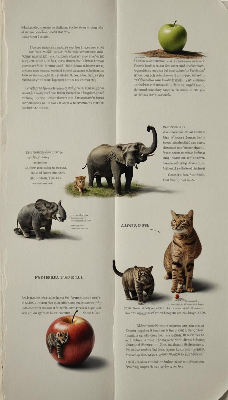 Realistic Apple, Ball, Cat, Dog, Elephant Print