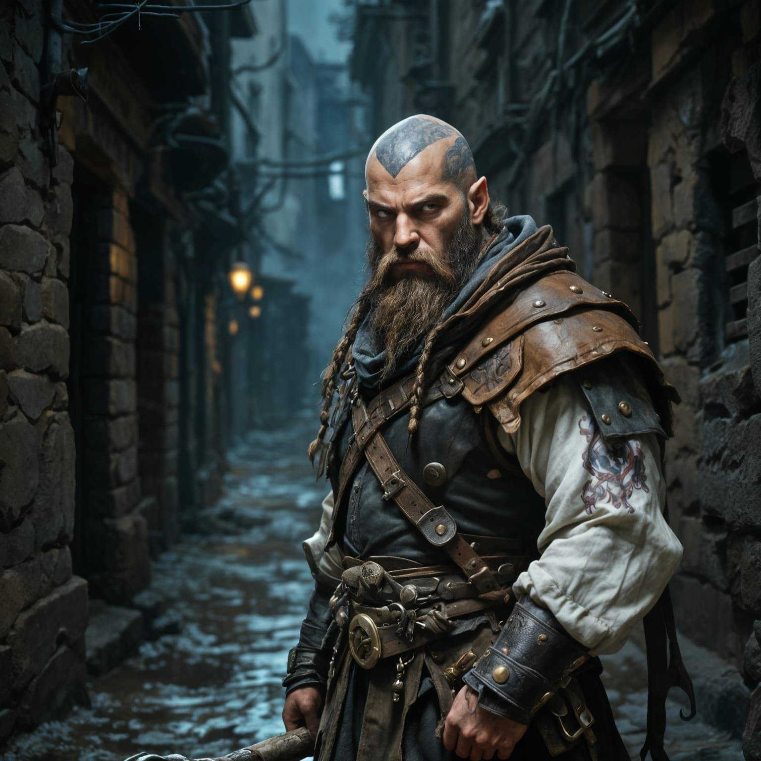 Dwarf Rogue in Muddy Alley: Fantasy Digital Art