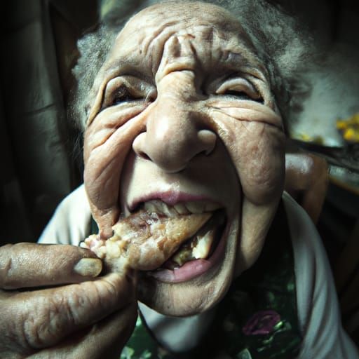 Grandmother Eating: Close-Up Portrait in Ambient Light