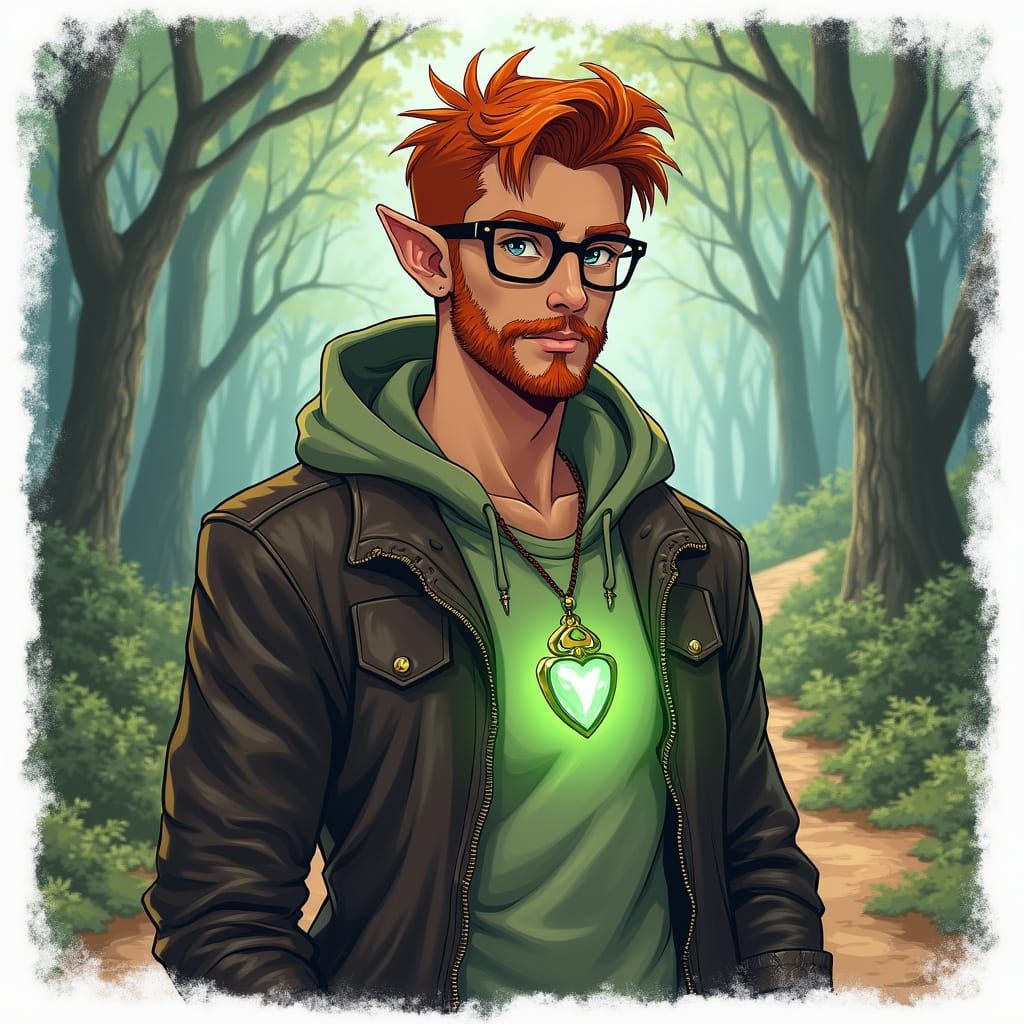 Vibrant Half-Elven Portrait in Pastel Chalk Art Style