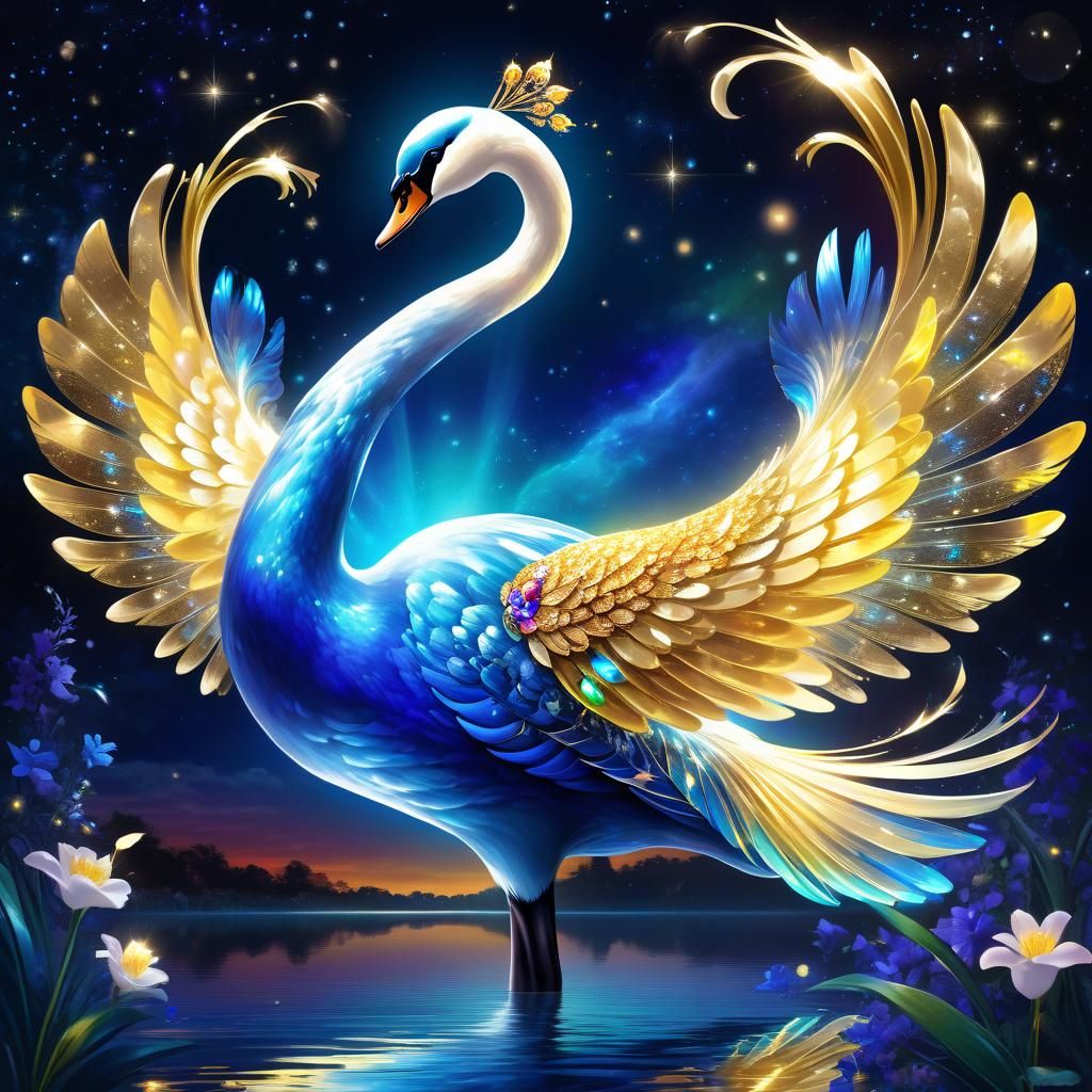 Mystical Transparent Swan with Cosmic Aurora, Digital Art