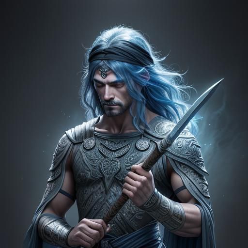 Superhero with Axe and Tattoo: Watercolor and Ink Art