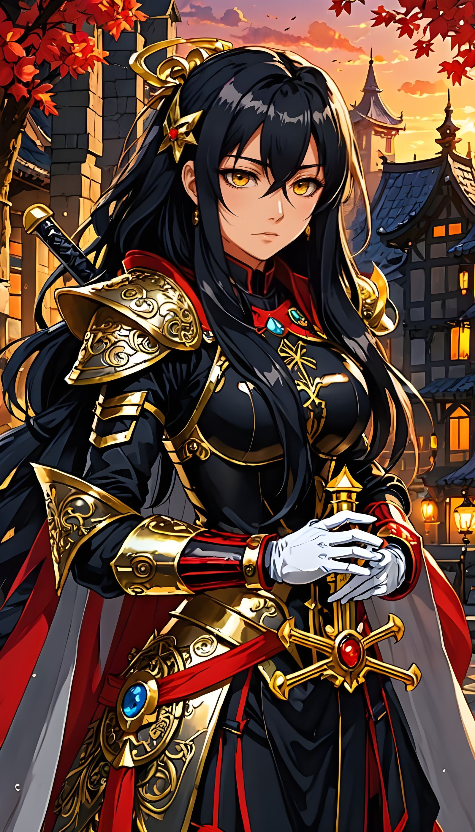 Anime Warrior in Gold-Lined Armor