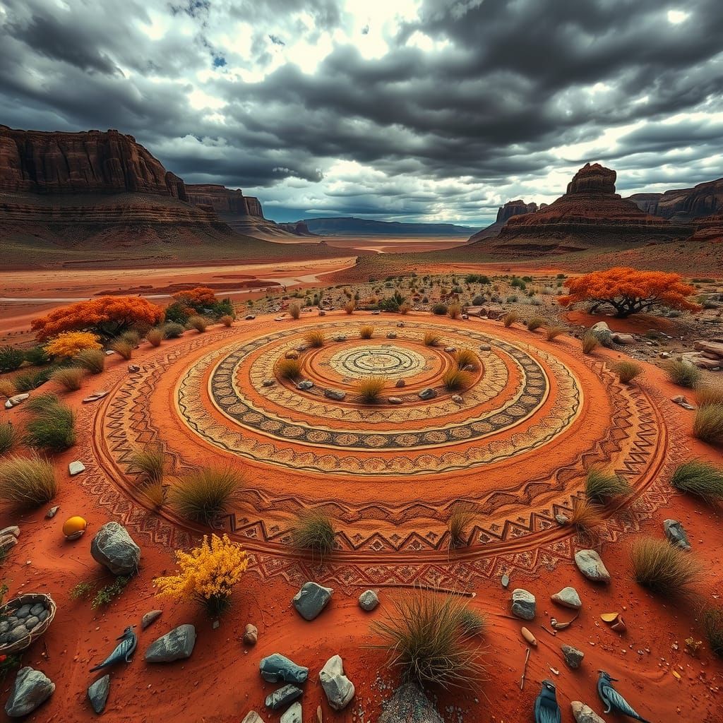 Navajo Sandpainting of Autumn Landscape