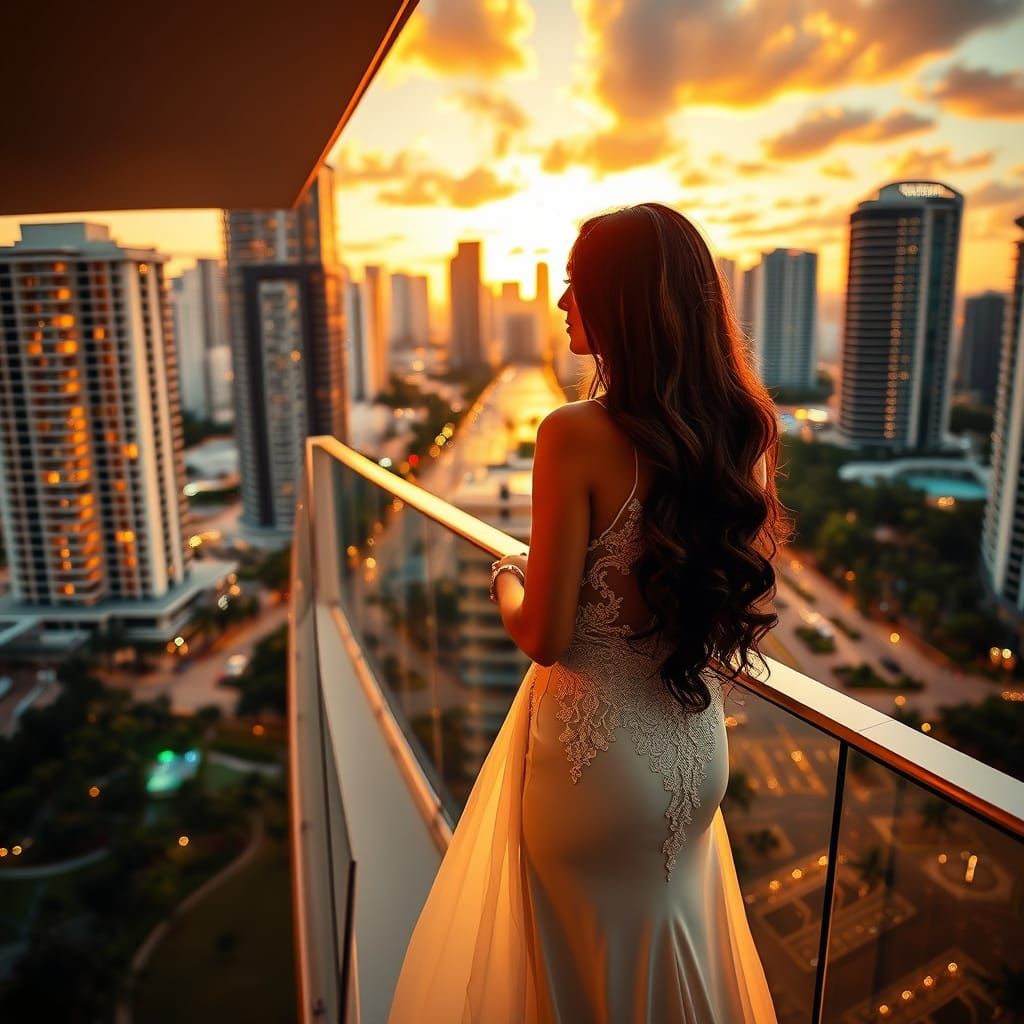 Elegant Venezuelan Woman in Luxury Miami Sunset