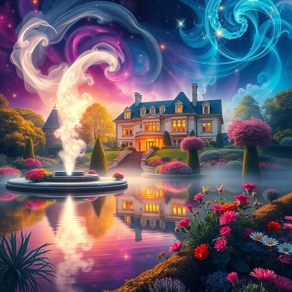 Misty Country Mansion Overlooking Cosmic Lake